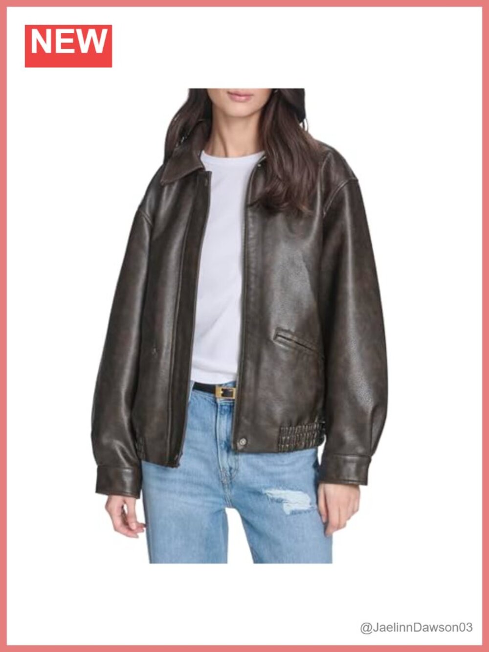 Faux Leather Relaxed Fit Bomber Jacket Zip Snap Puff Sleeve